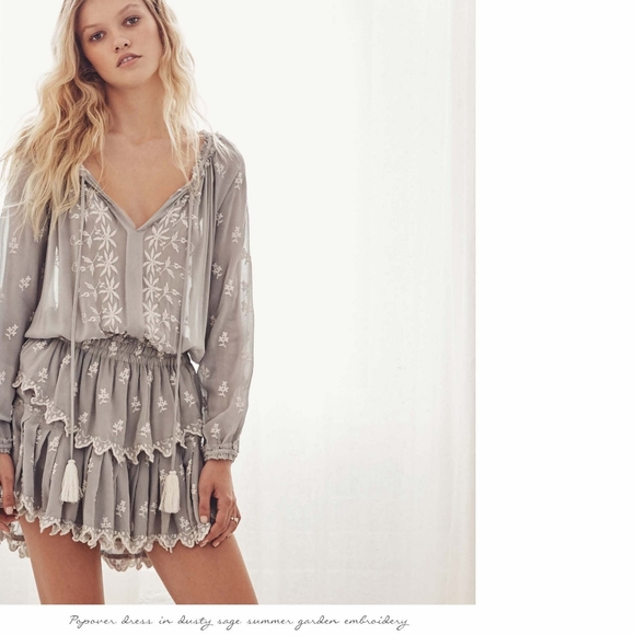 LoveShackFancy Popover Silk Mini Dress in Sage - Picture 5 of 8